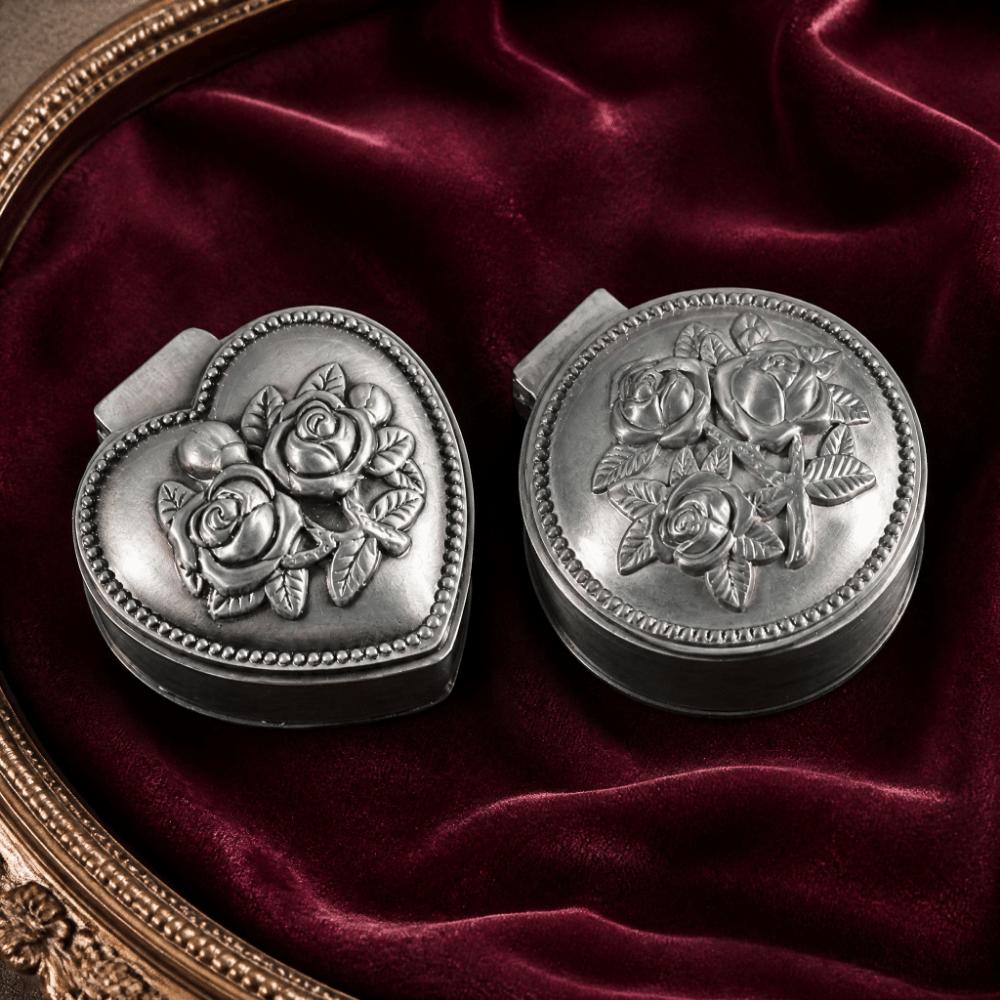 2pcs Metal Construction Trinket Storage Box Rose 3D Embossment Jewelry Organizer  Bedroom Use