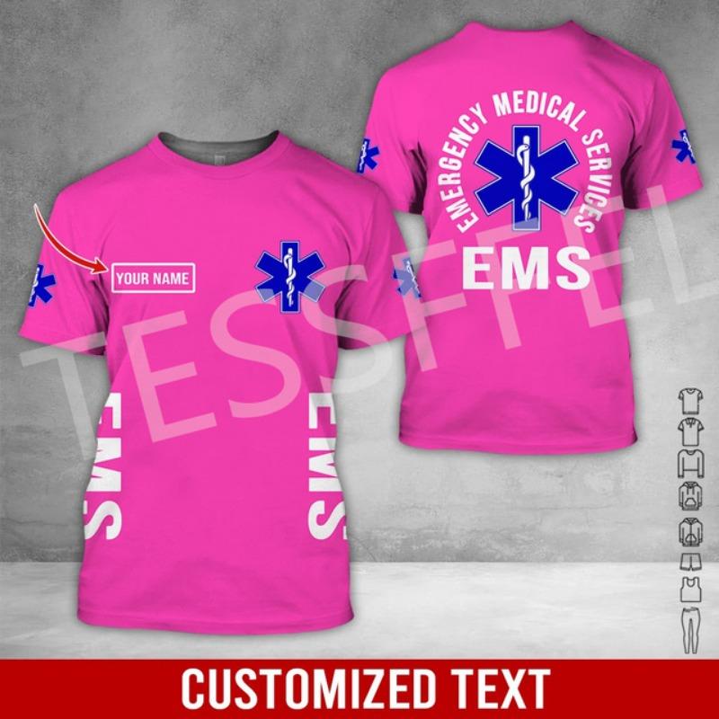 Индивидуальное имя Косплей EMS EMT Медицинский фельдшер Работник Татуировка 3DPrint Лето Harajuku Уличная одежда Короткие рукава Повседневные футболки X4