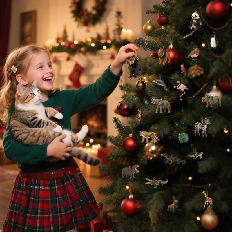 Zoo Advent Calendar, Merry Christmas Countdown Calendar with 2D Flat Acrylic Animal Collectible Pendant, 24 PCS Animal Ornaments for Teens Kids