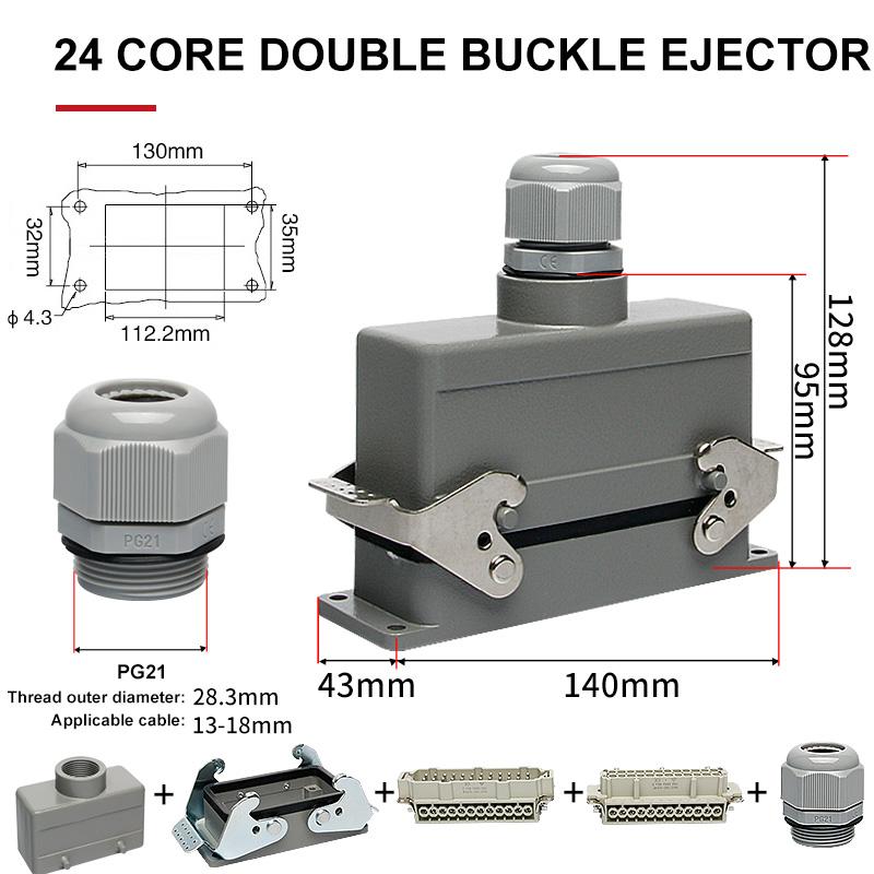HE Rectangular Heavy Duty Connector 6 10 16 24 36 48 Pins Core Waterproof Aviation Industrial Plug Socket Top Lateral Line 16A
