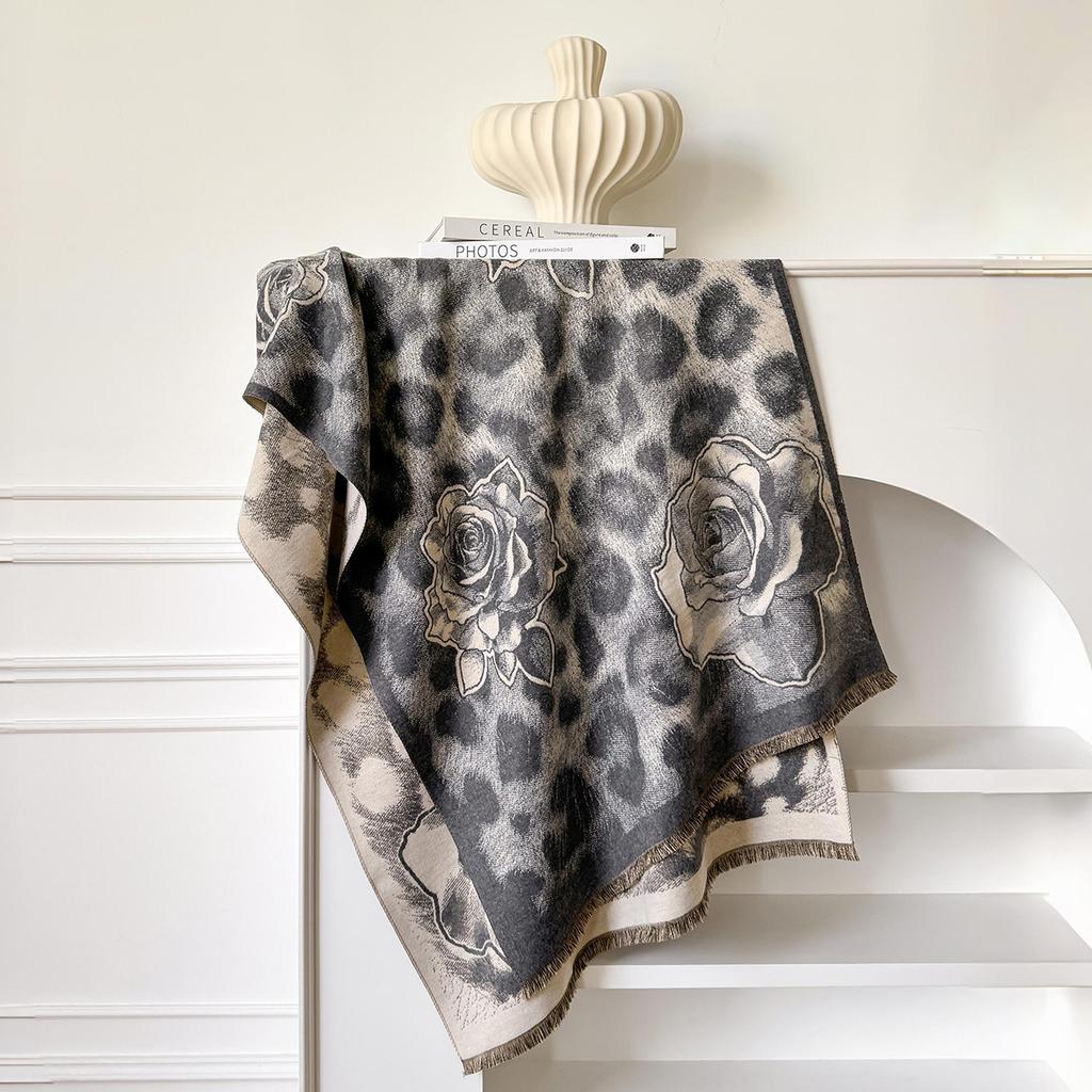 Элегантные женские шарфы с розовым леопардовым принтом Зимний теплый пашмина Двусторонние женские шали Толстое одеяло Накидки Платок Шарф