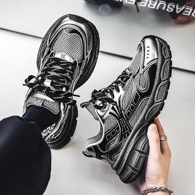 Men's shoes summer breathable deodorant mesh sports leisure thick sole heightening feet wide fat silver