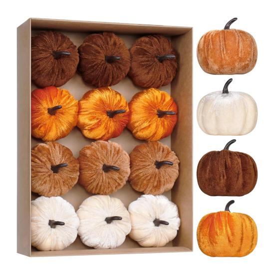Artificial Velvet Pumpkin Decoration Foam Faux Flocked Pumpkin for Fall Harvest Party Thanksgiving Halloween