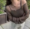 Женские ажурные вязаные топы с прозрачным воротником и тонкие свитера