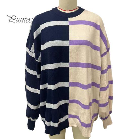 Осенне-весенний женский свитшот с цветным полосатым принтом и круглым вырезом, свободный трикотажный свитер средней длины, повседневная одежда, топ