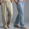 Plus Size Men Cotton Linen Long Pants Elastic Waist Loose Straight Trousers Summer Breathable Slender Casual Sports Pants