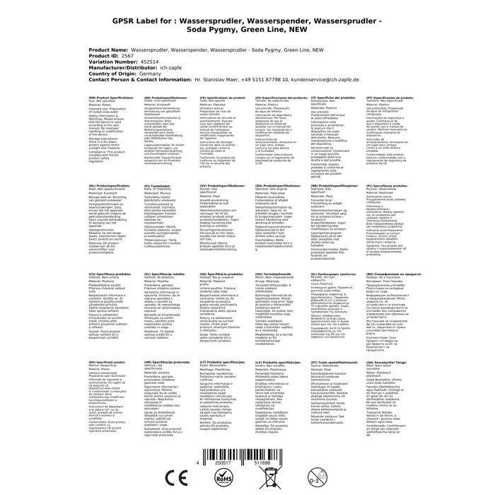 Water Fountain, Sparkling Water Machine, Water Dispenser, Sparkling Water Machine - Soda Pygmy, Green Line, NEW