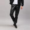 Men's Korean Style Slim Fit Motorcycle Leather Pants - Fleece-Lined, Skinny, Elastic, Spring/Autumn Trend
