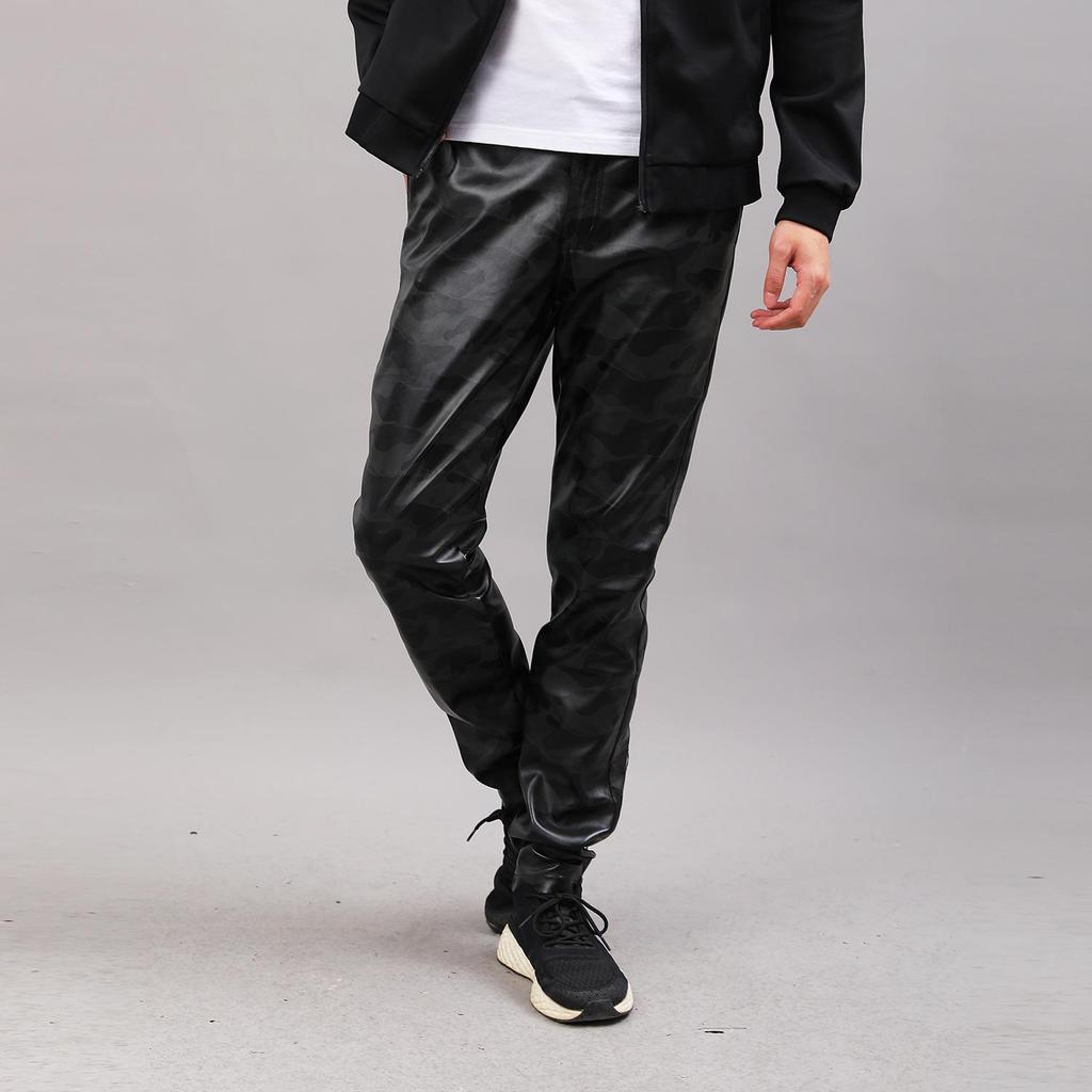 Men's Korean Style Slim Fit Motorcycle Leather Pants - Fleece-Lined, Skinny, Elastic, Spring/Autumn Trend