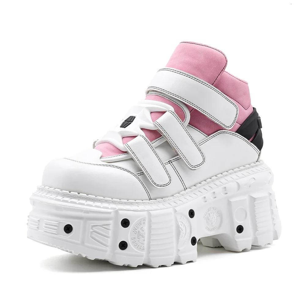 Готические ботильоны, женские кроссовки, новая панк-стиль, женская обувь на шнуровке, высота каблука, обувь на платформе, женский металлический декор