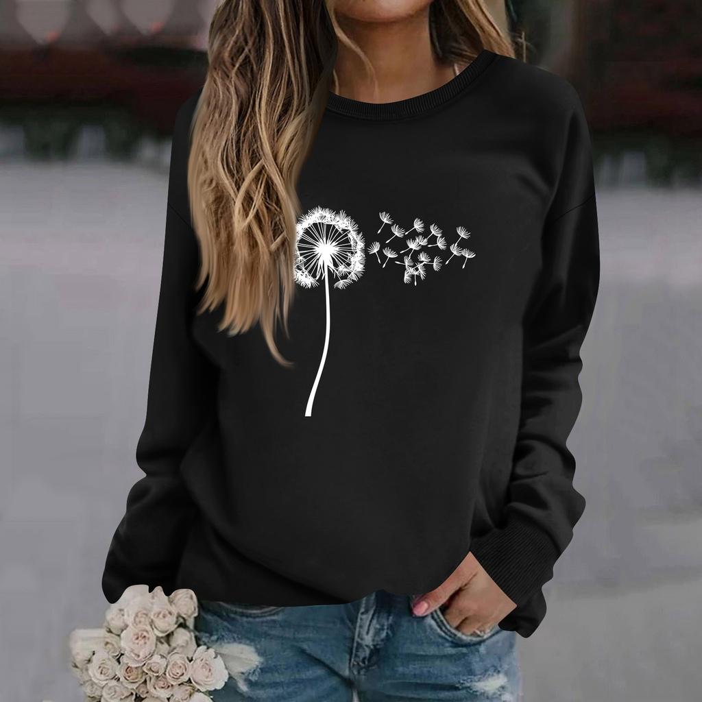 Женская модная повседневная толстовка с длинным рукавом и круглым вырезом с принтом