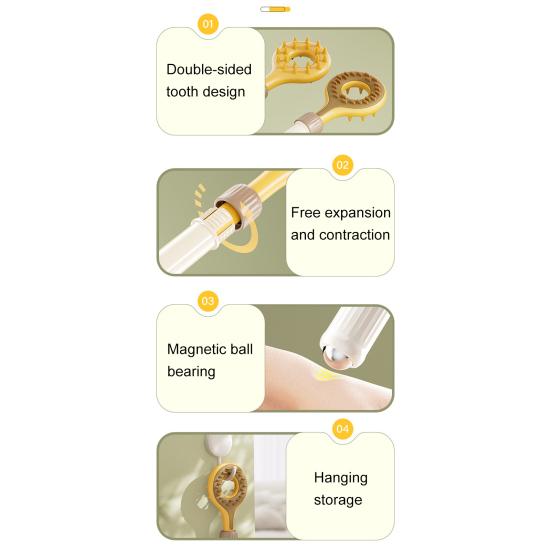 Yousheng Раздвижная чесалка для спины Портативная для труднодоступных мест Двусторонняя телескопическая ручка Чесалка для спины Магнитный роликовый массажер для акупунктурных точек