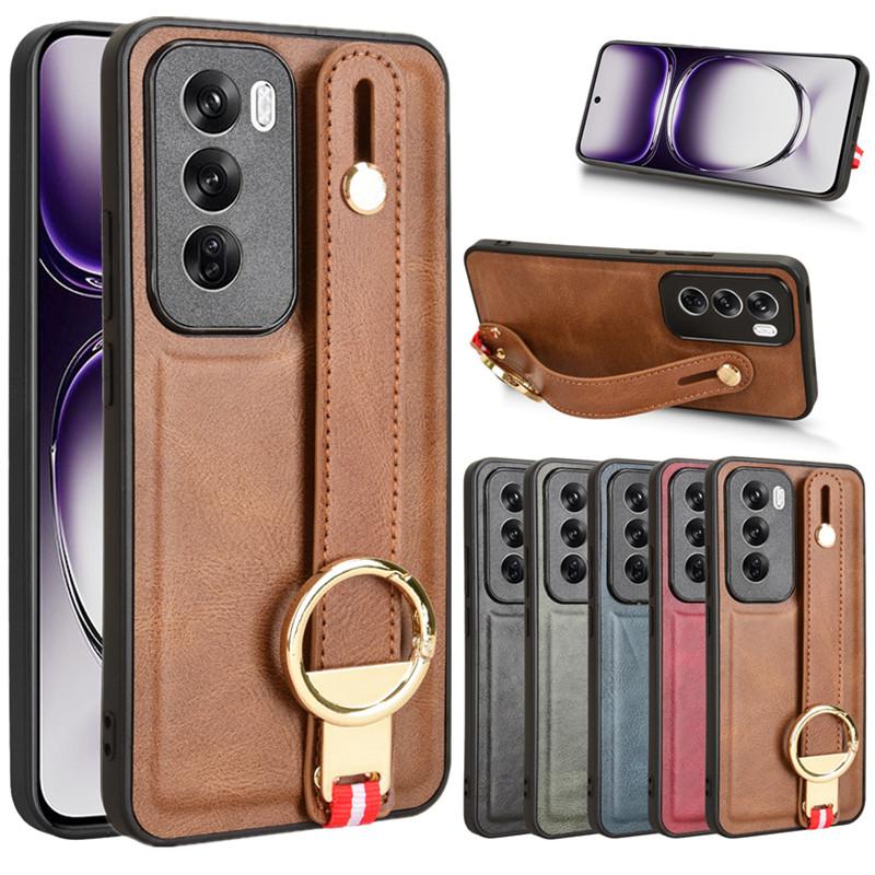 Luxury Wristband Leather Stand Case for OPPO Reno 12 11 Pro 5G Reno 12F 11F with Ring Opener Shockproof Holder Business Full Protection Cover