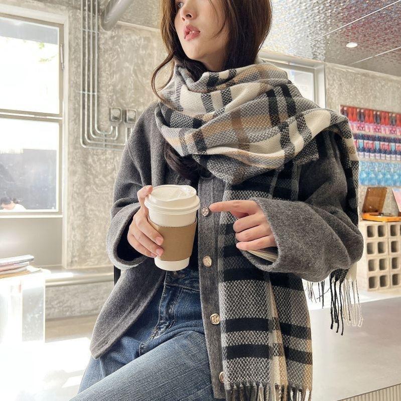 New Thickened Scarf Korean Sweet Warm Imitation Cashmere Scarf Plaid Shawl Student Scarf Women