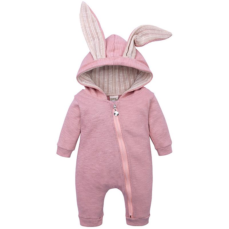 Baby 3d Rabbit Ear Long Romper Cute Long Sleeve Hoodie Jumpsuits Toddler Winter Warm Outwear