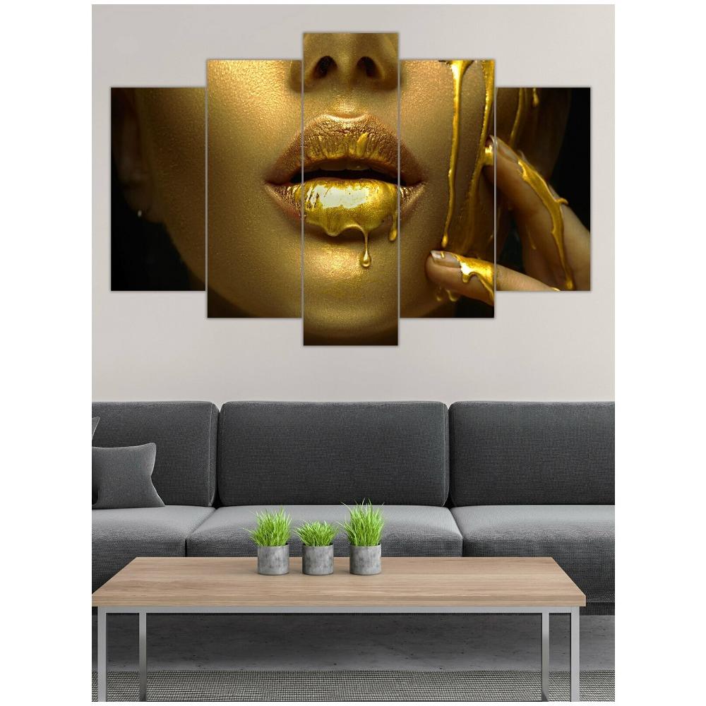 Набор из 5 предметов "Gold Bigold Lips" модульная настенная живопись на холсте, украшение для семейной гостиной