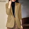 ZANZEA Женский повседневный кардиган с отложным воротником и длинными рукавами, блейзер, верхняя одежда