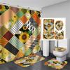 4pcs Full Set Shower Curtain Set Non-Slip Rugs Bath Mat Toilet Lid Cover and 12 Hooks Waterproof Polyester Bathroom Decor