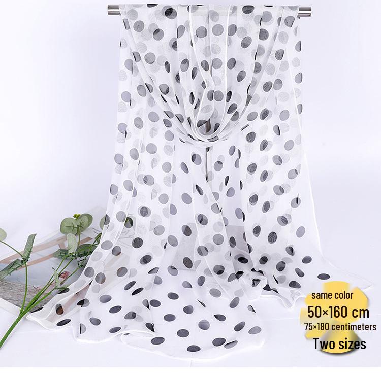 Classic Polka Dot Silk Georgette Scarf - Versatile Summer Sunscreen Shawl