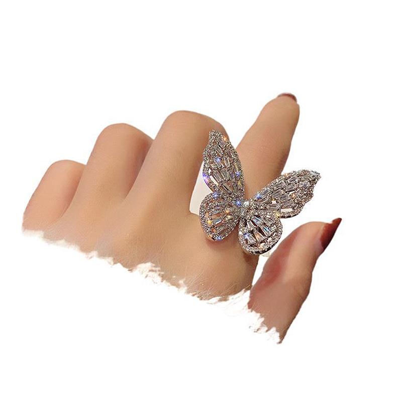 Zircon Butterfly Ring Gem Stone Opening Exaggerated Big Knuckle Rings