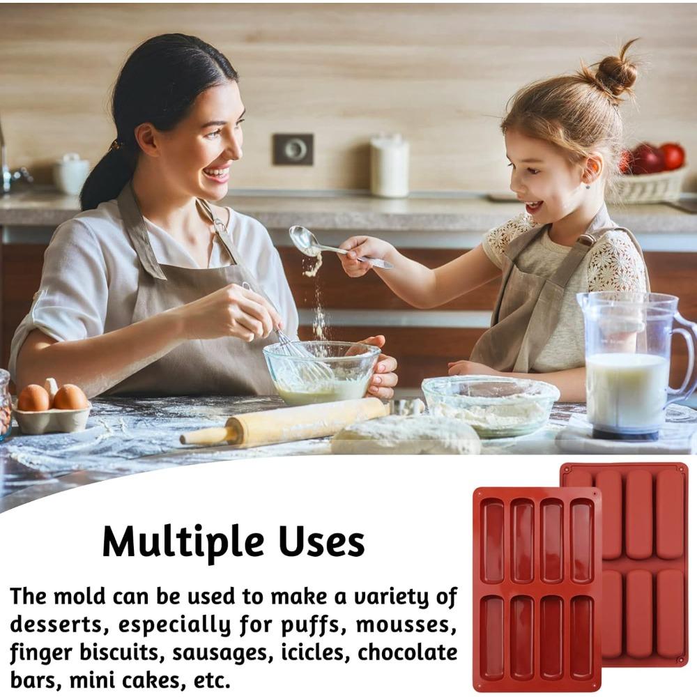 Finger Biscuit Silicone Mould 8 Cavities Cereal Bars Baking Mould Nonstick Chocolate Bar Mold for Eclair Bread Muffin Mould