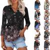 Women's Fashion Casual Long Sleeve Floral Print V-Neck Button Top