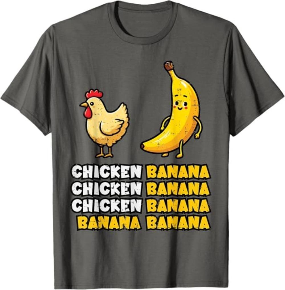 Funny Chicken Banana Dance Fruit Meme Men TShirt Unisex Adult Classic Oneck Printed Tshirt Streetwear Outdoors Shortsleev