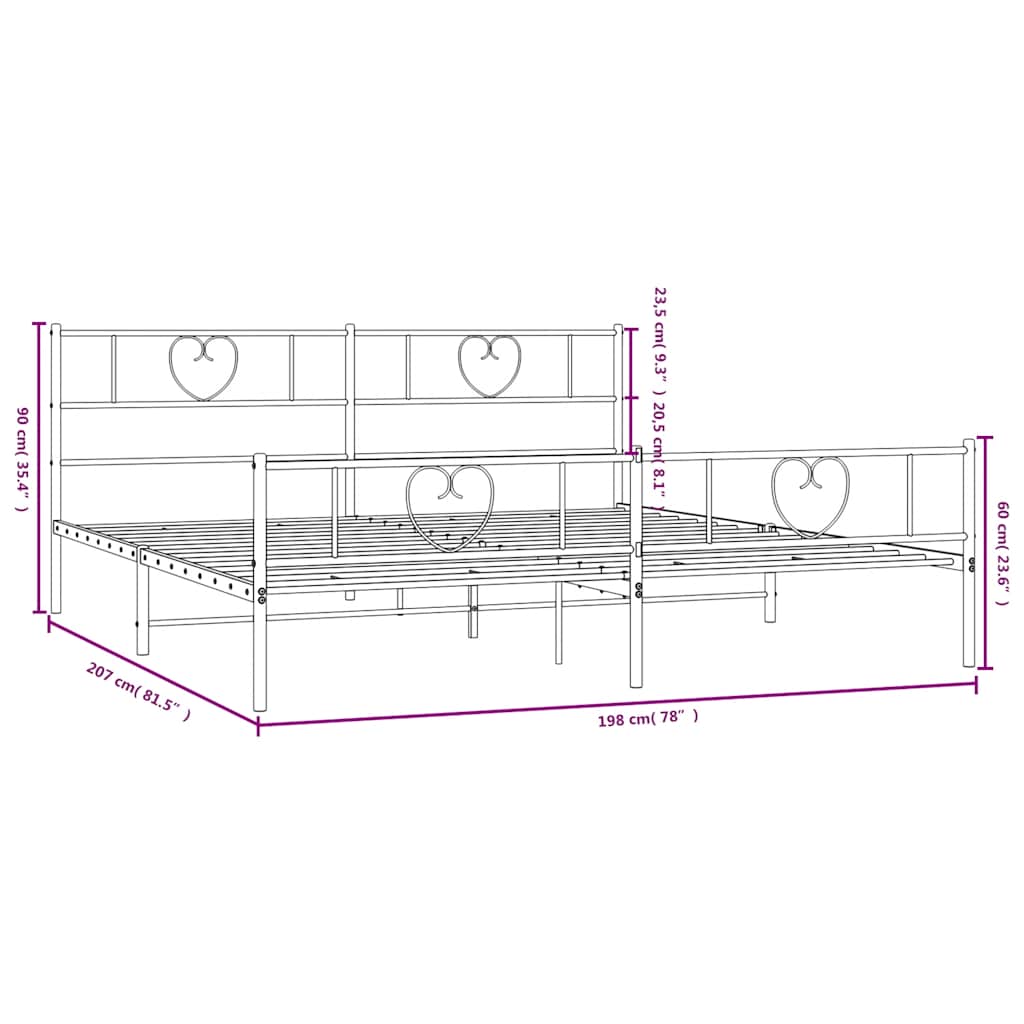 Metal Bed Frame with Headboard and Footboard Black 193 x 203 cm