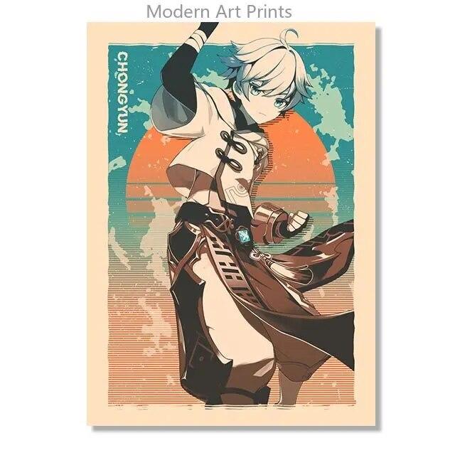 Ретро Genshin Impact Ganyu Hutao игровой плакат печать на холсте настенные аниме фотографии домашний декор комнаты без рамки