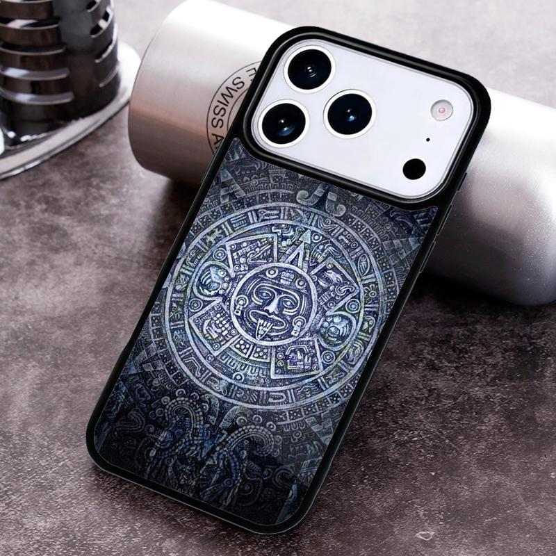Mayan Calendar Wood Pattern Phone Case for iPhone 17 16 15 Pro Max Air 14 13 12 11 Plus Shockproof Capa Cover