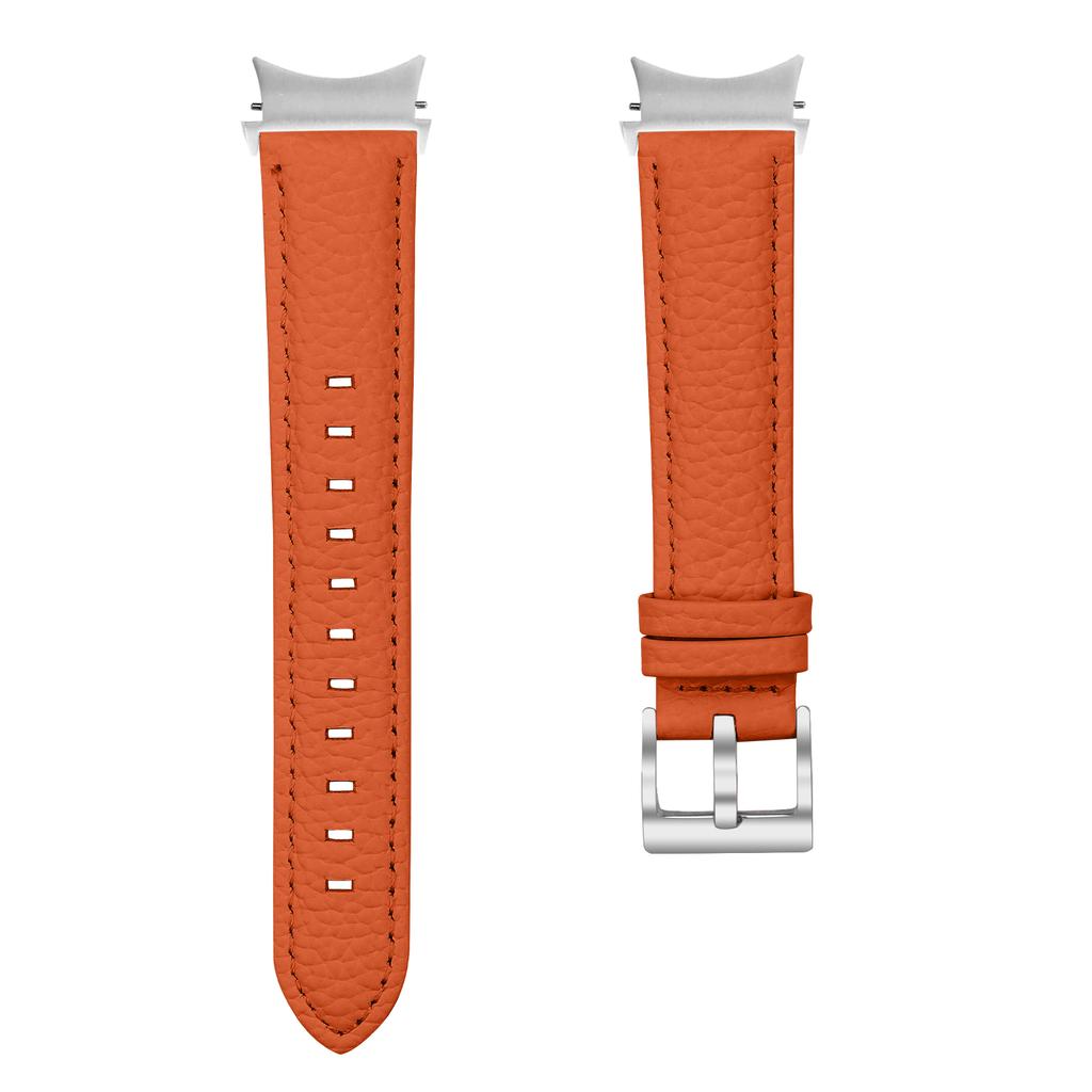 Genuine Cow Leather Strap with Connector for Samsung Galaxy Watch FE 40mm/Watch7/Watch6/Watch 5/Watch4 Litchi Texture Silver Buckle Watch Band