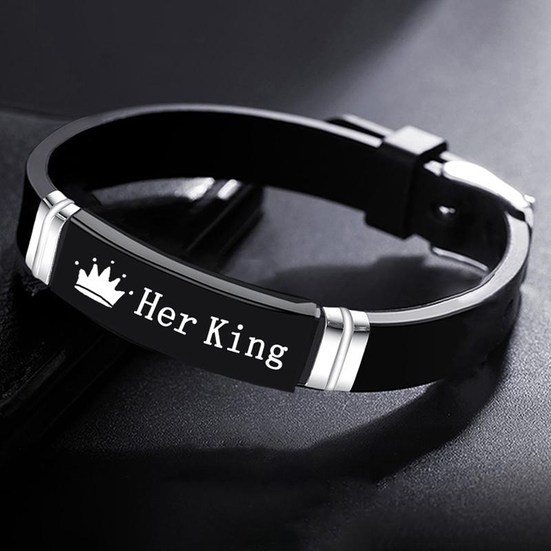 2Pcs/Set Crown Her King His Queen Trendy Sport Silicone Couple Bracelet Bangle Lover Bracelets Gift
