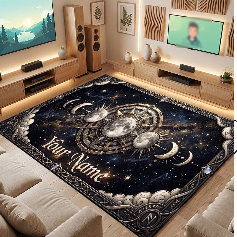 Space Cosmic Theme Crystal Velvet Floor Rug Personalized Custom Name Text Warm Carpet Home Decoration