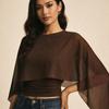 Ruched Waist Irregular T-Shirt Slim Fit Batwing Sleeve Top False Two-Piece Tops  Casual Daily