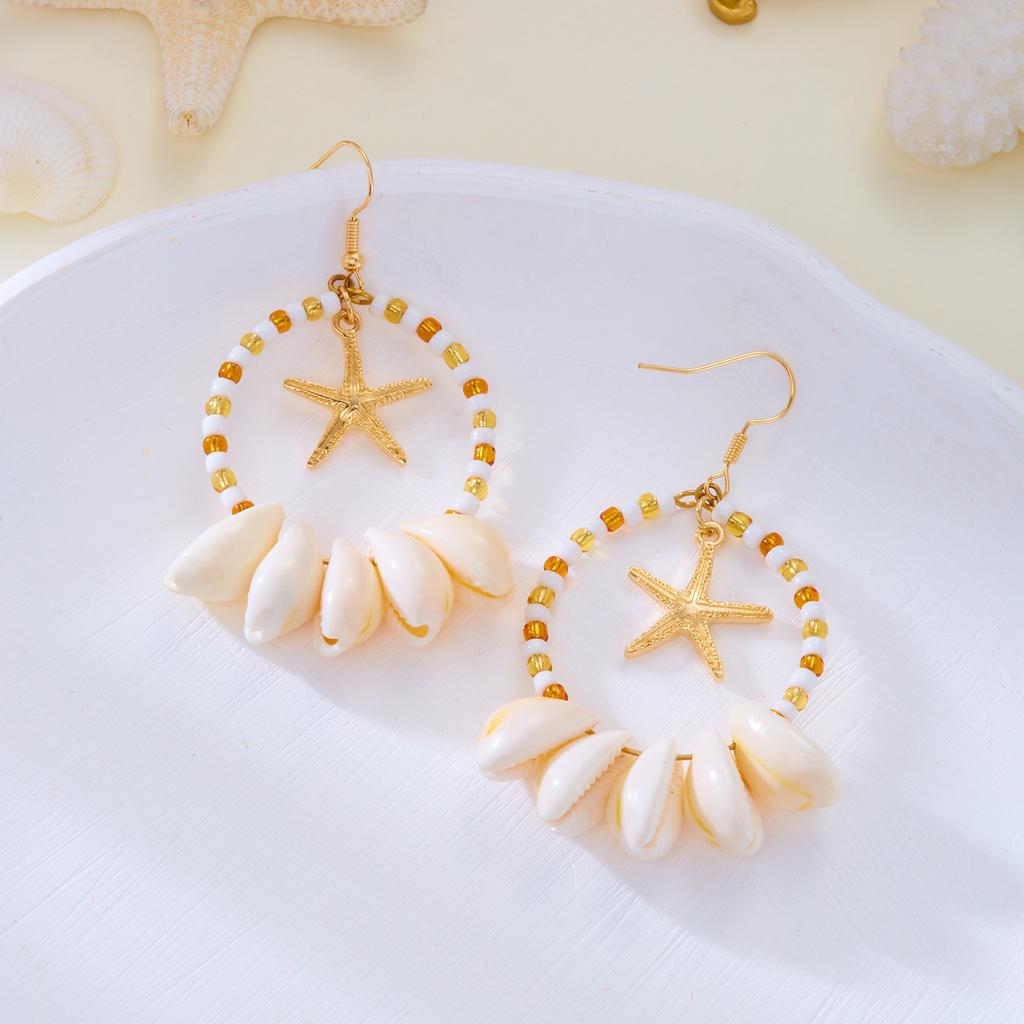Summer Breeze Cool Starfish Shell Pendant Earrings for Women Retro Fashion