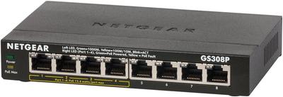 Снято с производства Компактный настольный неуправляемый коммутатор NETGEAR GS308P Gigabit 8 портов 4 порта Бесшумный безвентиляторный Энергосберегающая конструкция Гарантия 3 года