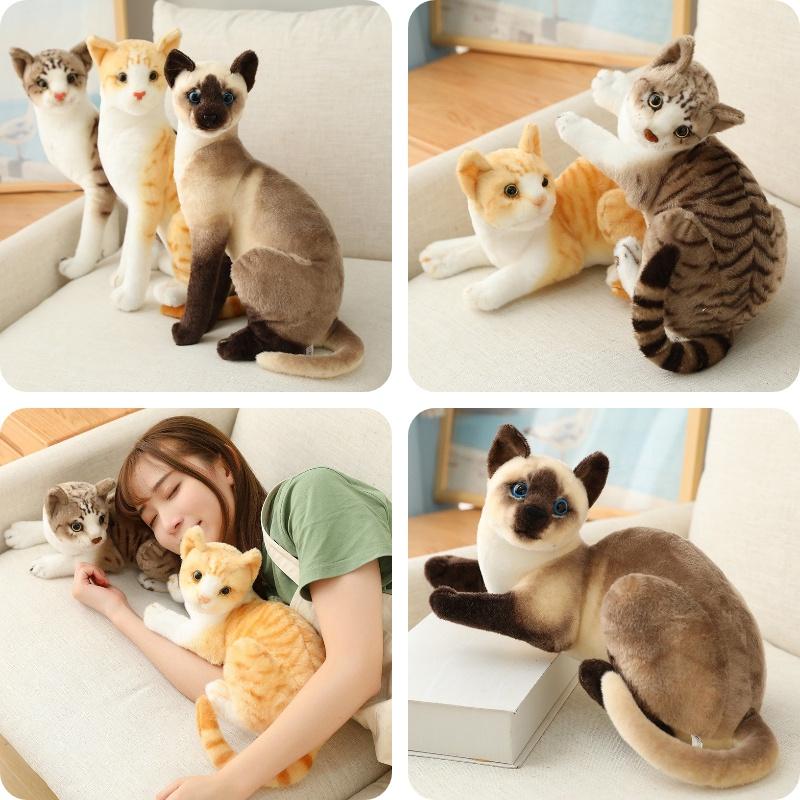 Furry Ragdoll Cat Plush Lifelike Grey White Meow Star Doll