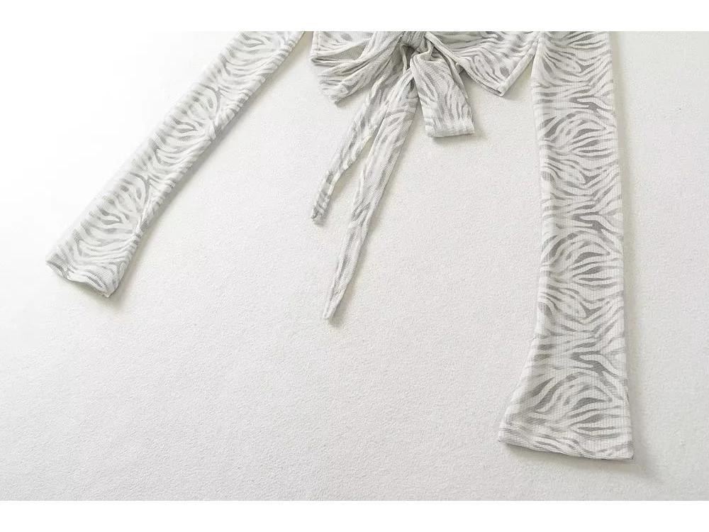 Женский тонкий укороченный топ с V-образным вырезом, поясом на талии и рукавами-колокольчиками - Весна/Лето, с длинным рукавом, защита от солнца