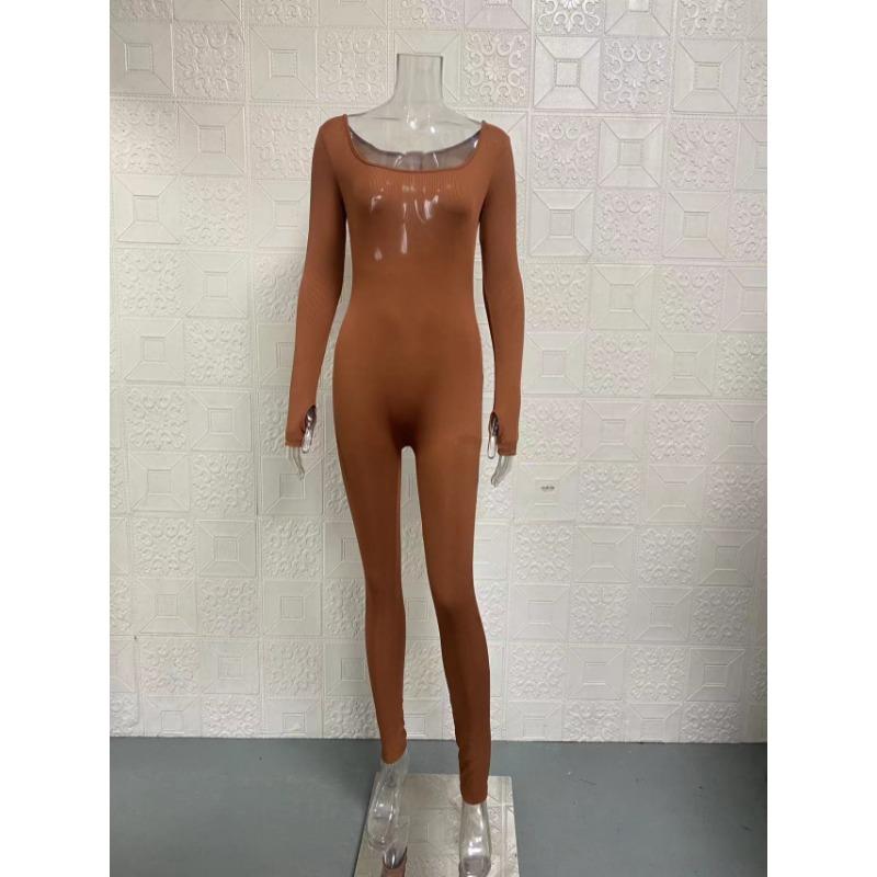 Spring Autumn Square Neck Women Yoga Bodysuit Plus Size Long Sleeve Sports Hip Lift Sexy Playsuit Solid Color Fitness Bodycon Women's Clothing 3521