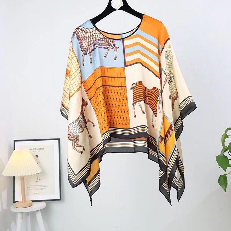Spring and summer new silk scarves, women's thin large square scarves, colored scarves, high-end air-conditioned room shawls when traveling for photos