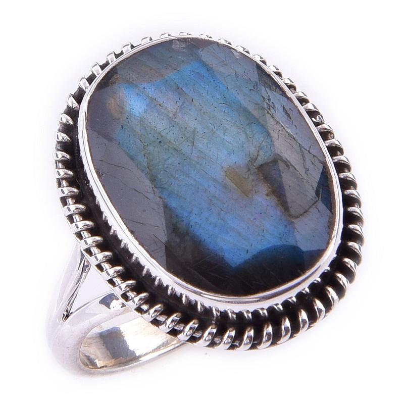 Кольцо из чистого серебра 925 пробы с натуральным лабрадоритом, размер 7, s1R22