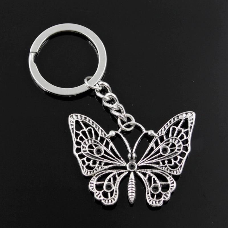 New Fashion Men 30mm Keychain DIY Metal Holder Chain Vintage Butterfly 48x38mm Bronze Pendant Gift