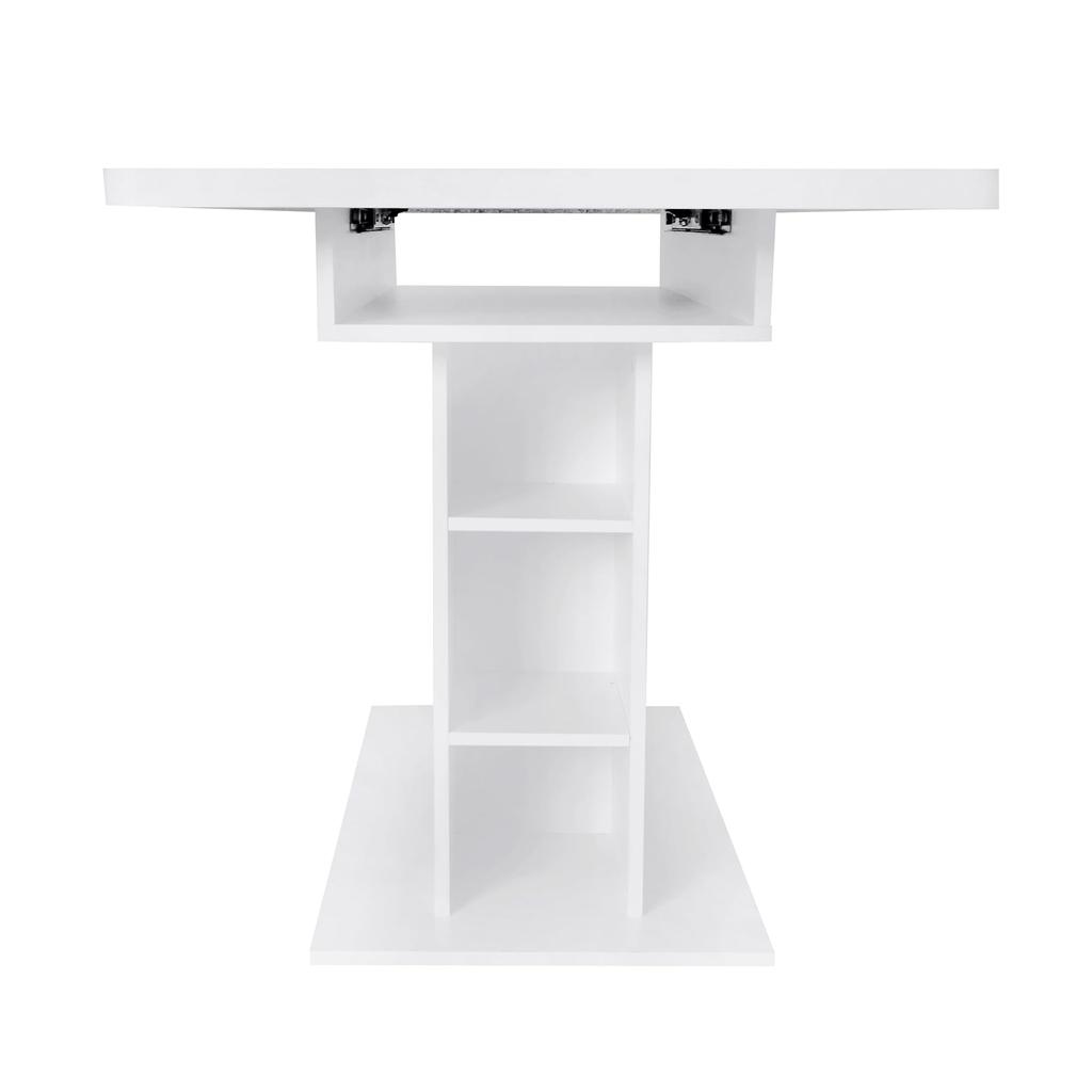 Flieks Dining Table Wood, Extendable Dining Room Table with Storage, White