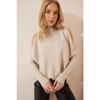 Women's Beige Cut Out Detailed Oversize Knitwear Sweater As00015