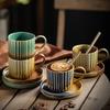 250 мл Винтажная керамическая полосатая кофейная чашка с блюдцем, пара, каменная чашка для воды, креативная офисная чашка для карточек, цветочная кофейная кружка, кружка для завтрака