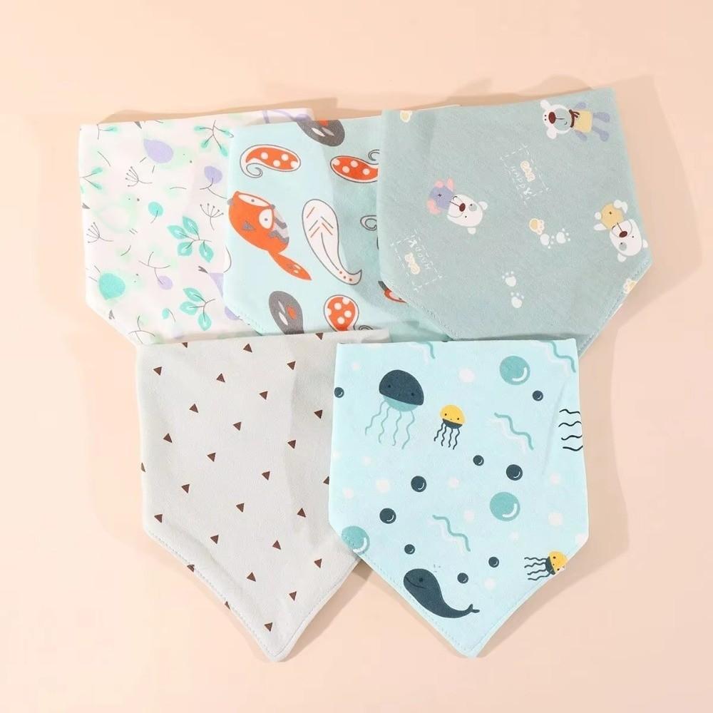 5PCS/SET Triangle Design Cotton Bibs Cartoon Print Feeding Bibs Cute Saliva Towel  Toddler Use