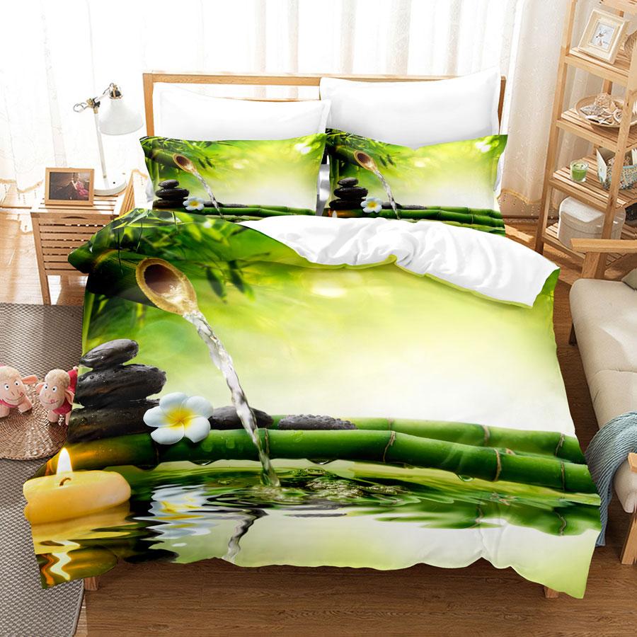 Comforter Green Flower Double Bed With Lotus Bedding Set King Size 3Pcs 2Pcs Single Twin Full 200X200 220X240Cm