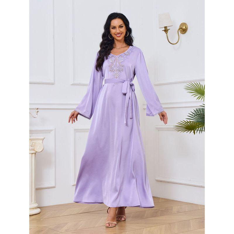 Magic Queen Middle East Cross-Border Dubai Women's Robe New Arrival Beaded Elegant Silm Belt Dress Dress