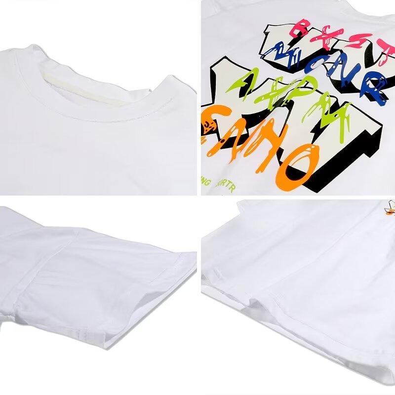 Детская футболка с короткими рукавами, повседневная летняя футболка с новыми буквами и круглым вырезом, большие детские топы