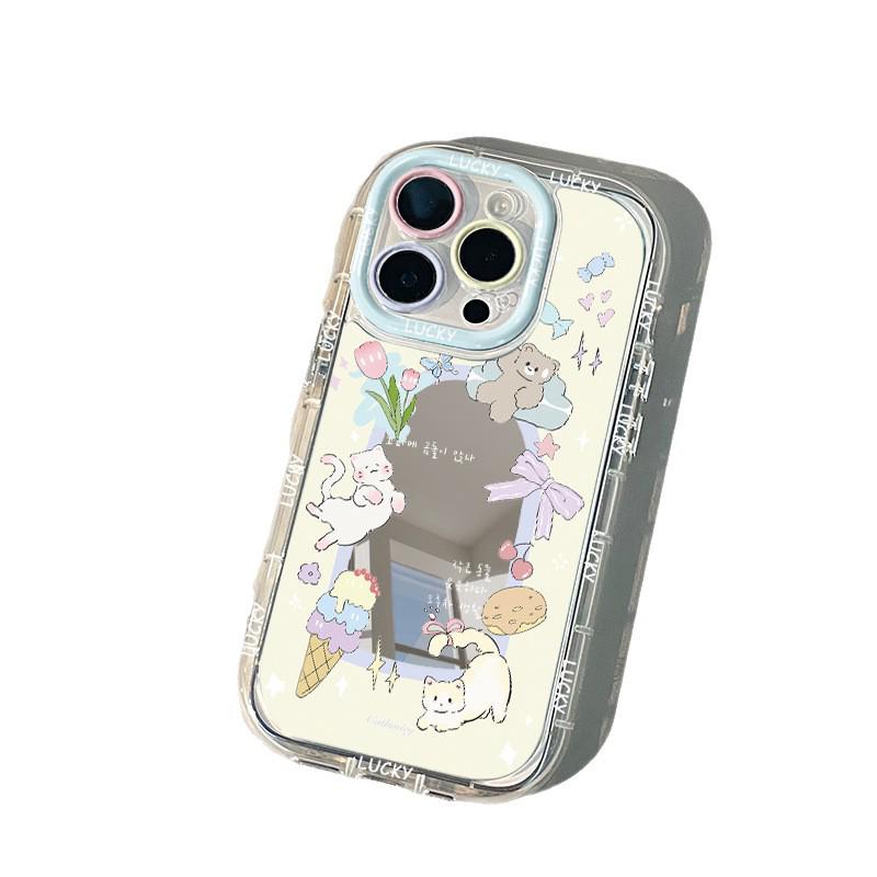 Энергичный Кот Зеркальный Футляр-Крем для iPhone 17 Pro Max, 16, 15, 14
